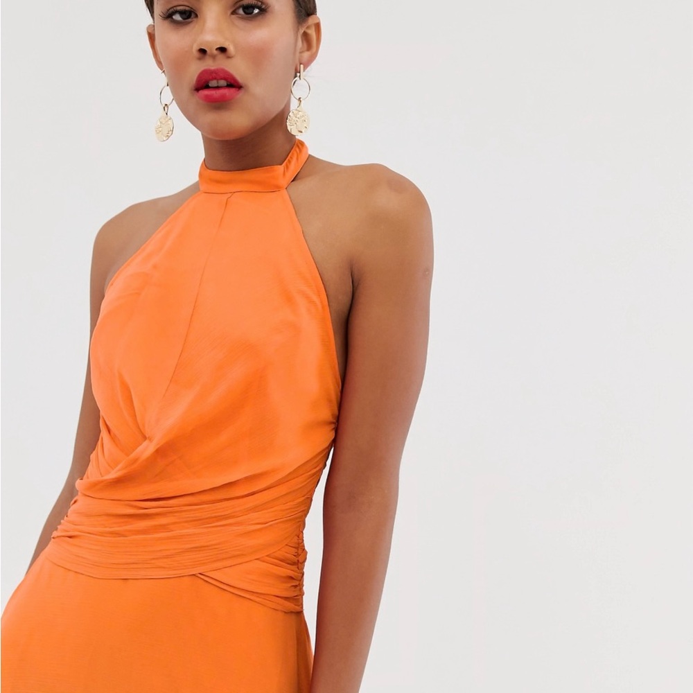 Elegant Orange Halter Maxi Dress - Picture 3 of 5